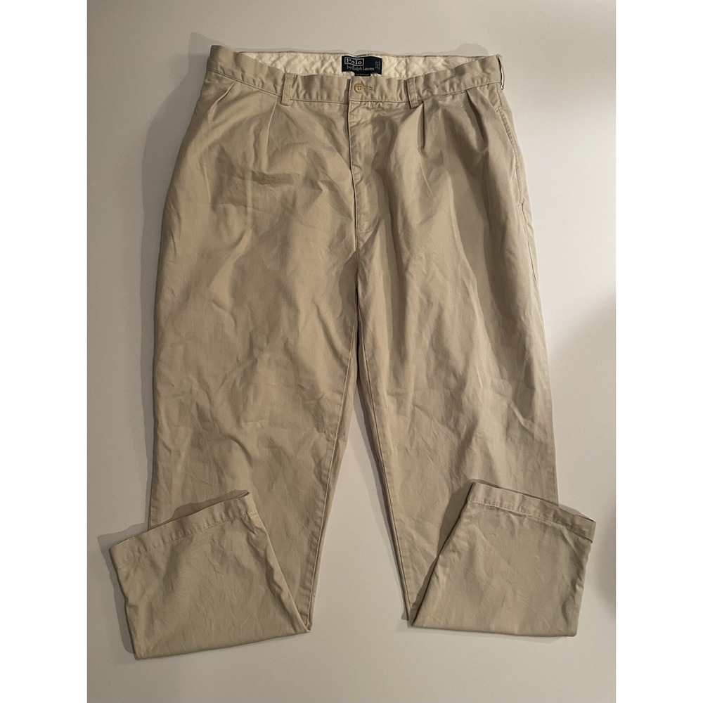 Polo Ralph Lauren Andrew Pant Khaki Cotton‎ Pleated Trousers Mens